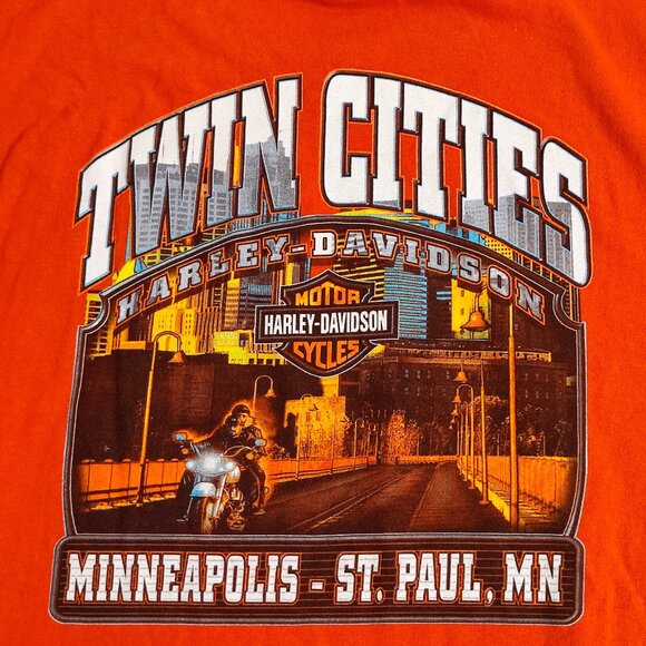 Harley-Davidson men's T-shirt size M orange double side decorated short sleeve - Picture 4 of 8